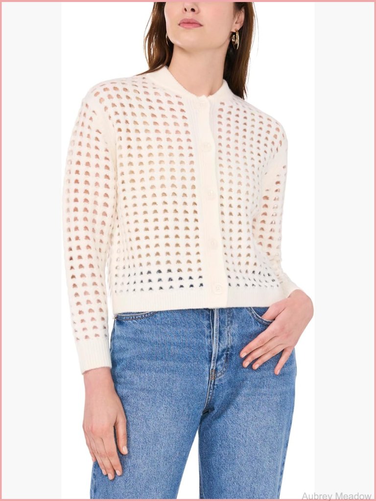 Pointelle Long Sleeve Button Front Cardigan